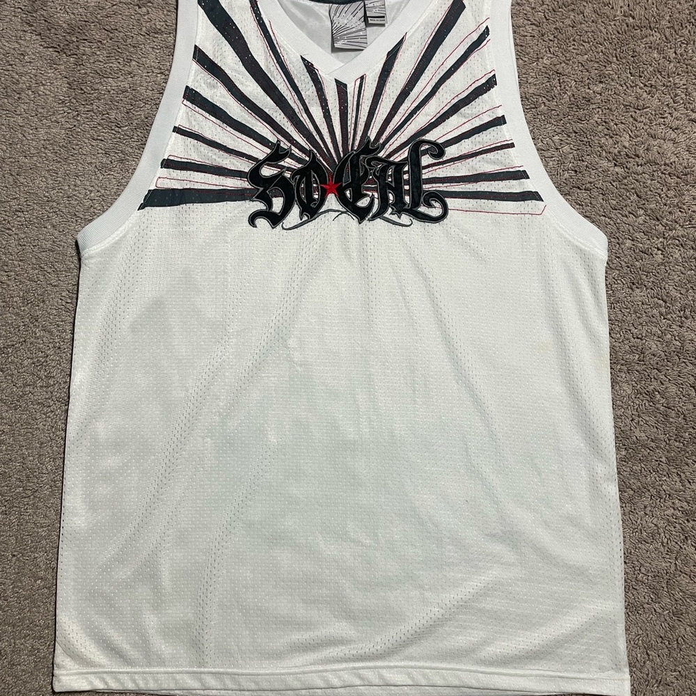 Men’s Y2K NO FEAR SO CAL embroidered jersey men’s tank top white size XL